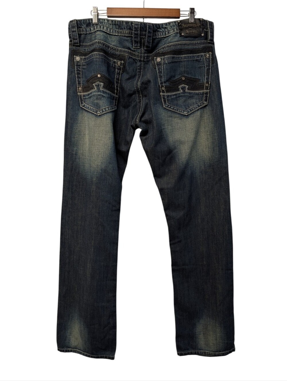 Antique Rivet Mens 38x34 Straight Leg Jeans Distressed Y2K Skater Grunge - Picture 2 of 8